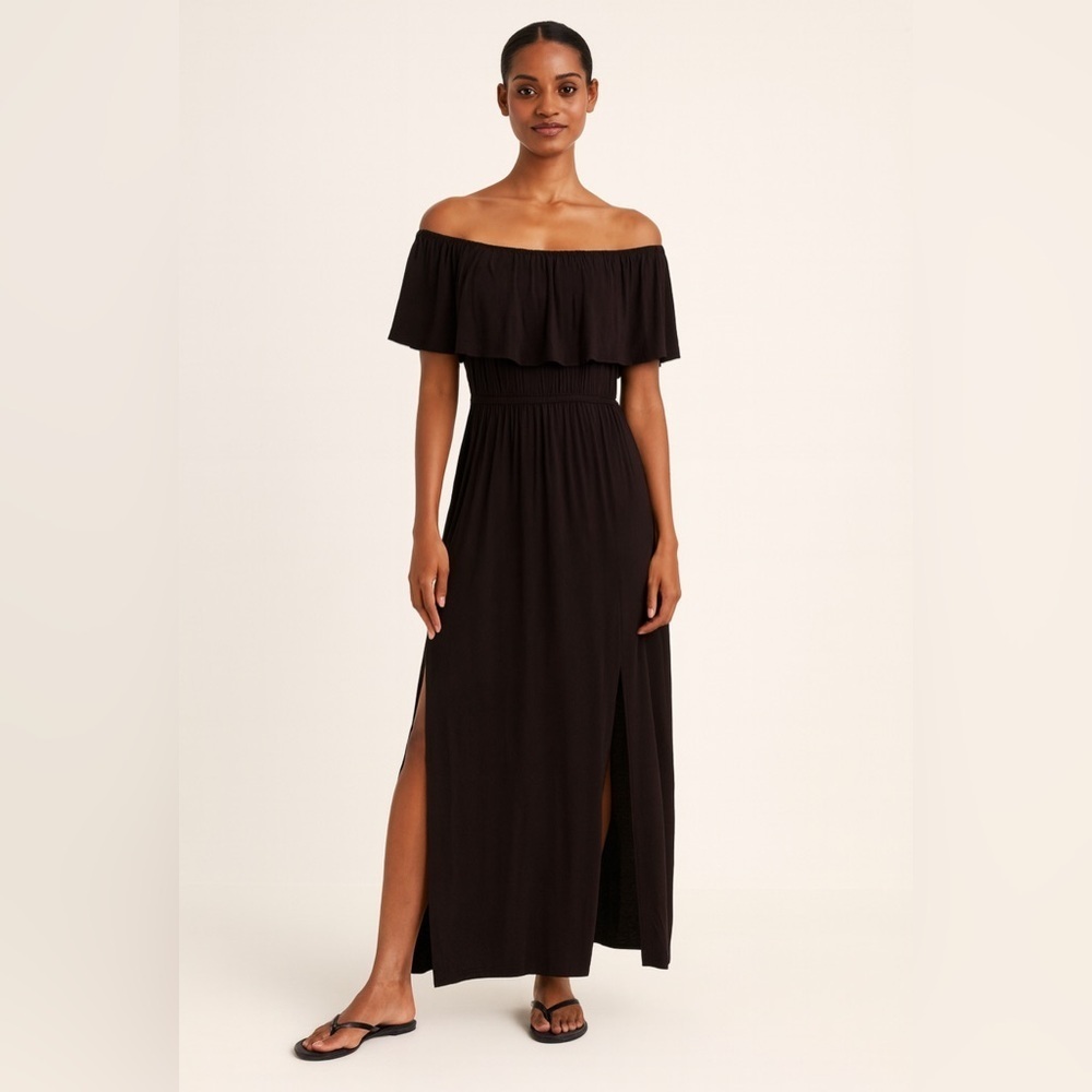 New York & Company Black Off the Shoulder Maxi Dress.    Size-Large